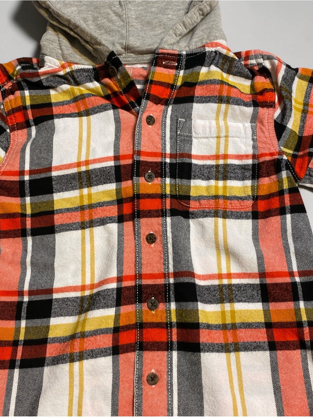 Kids Plaid Hooded Button-Up Flannel Shirt - Fall Multicolors boys size 8 - Picture 4 of 5